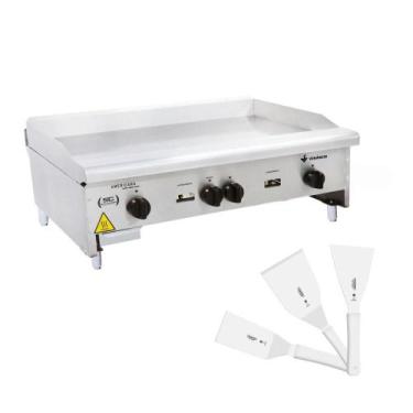 Imagem de Chapa Americana Profissional 90cm a Gás 8mm Lisa Inox CG90 e Conjunto 