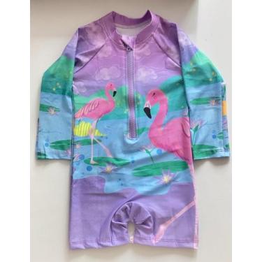Imagem de Macaquinho Infantil com zíper frontal Menina - Lago dos Flamingos - no