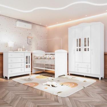 Imagem de Quarto Bebê Completo Berço 3EM1 Eloá Guarda Roupa 4 Portas Cômoda 4 Ga