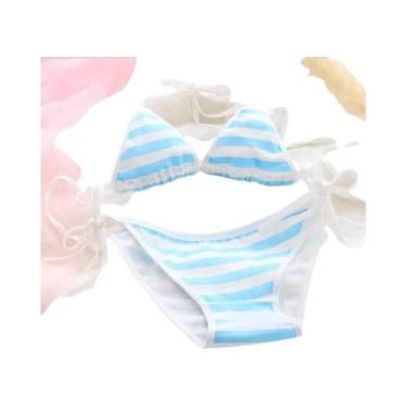 Imagem de Conjunto De Sutiã Feminino Com Alças Listradas Azul E Branco, Lingerie
