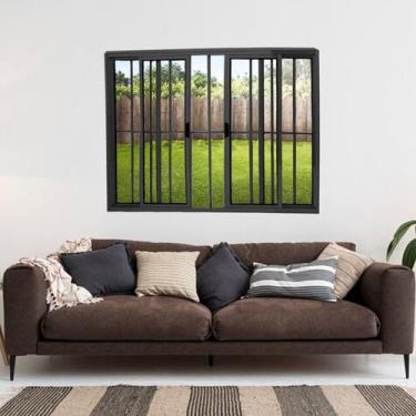 Imagem de Janela Vitrô de Alumínio 4 Folhas 100 x 100cm Modular com Grade Preto 
