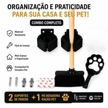 Imagem de Kit 2 Suporte Vassoura Rodo 1 Pá Colher Dosadora Pet Ração - Trn brasi