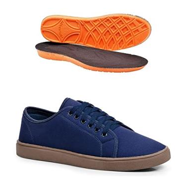 Imagem de Kit Sapatênis Masculino Casual Amarrar Palha + Palmilha Ultra Confortável (38, Azul)