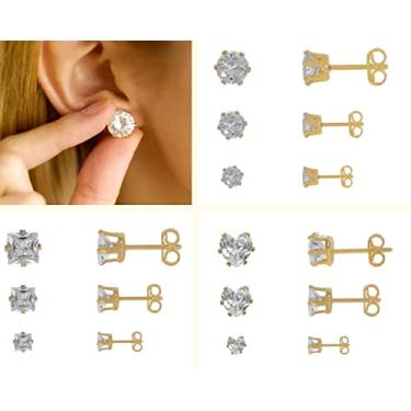 Imagem de Brincos de Zircônia Ponto de Luz_ Quadrado_ Coração _ Folheados a ouro 18k (3 mm, Quadrada)