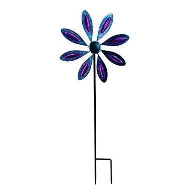 Imagem de Yajun Girador de vento de metal, moinho de vento de ferro, para ambientes externos, jardim, pátio, decoração, rotação, brinquedos divertidos à prova de ferrugem para quintal, gramado, paisagem, azul