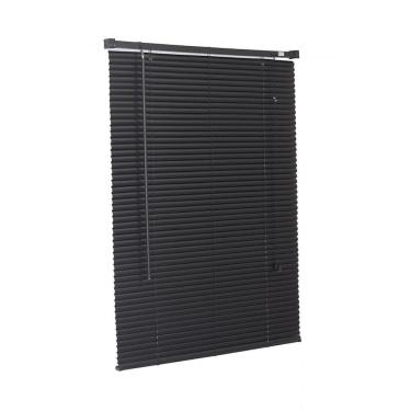 Imagem de Persiana Horizontal PVC Preta 60 (L) x 80 (A) cm Cortina Completa C/ Kit de Instalação 0,60 x 0,80