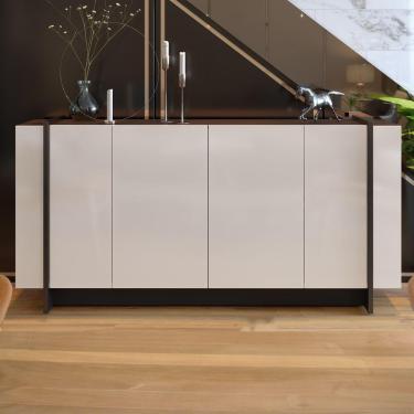 Imagem de Balcão Buffet Copacabana 4 Portas 2 Prateleiras Off White/nogueira Real/preto Fosco - Colibri