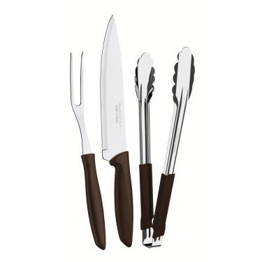 Imagem de Kit para Churrasco Tramontina Plenus com Lâminas em Aço Inox e Cabos de Polipropileno Marrom 3 Peças Tramontina