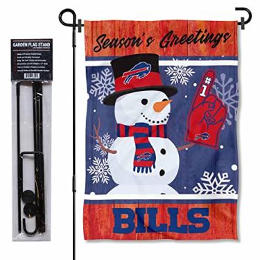 Imagem de WinCraft Buffalo Bills Holiday Snowman Bandeira de Jardim e Mastro de Bandeira