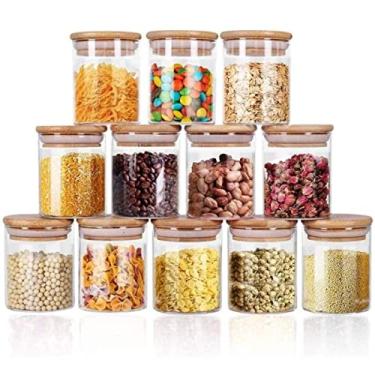 Imagem de Kit 12 Potes Porta Mantimentos De Vidro Tampa De Bambu 200ML Cor:Vidro