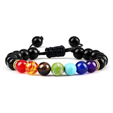 Imagem de Pulseiras ajustáveis para casais 8 mm contas preto branco trança macramê pulseira para mulheres homens joias à distância - preto brilhante, Cristal