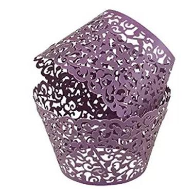 Imagem de Lasenersm, 20 peças, cortado a laser, renda, cupcake, copo, forro, aniversário, casamento, bolo, envoltório roxo