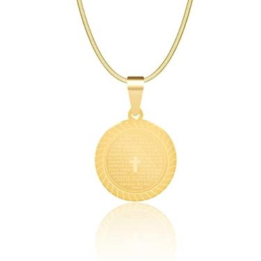 Imagem de BZEBI Colar de corrente de cruz banhado a ouro 18k: Colar de crucifixo para mulheres | Pingente de oração do Senhor para homens adolescentes | Correntes de Jesus de aço inoxidável | Pingente de cruz de moeda redonda presentes cristãos, Banhado a ouro, Sem pedras preciosas
