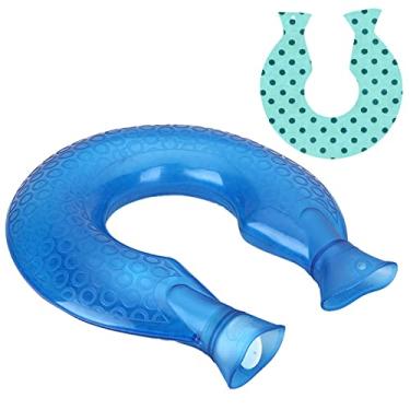 Imagem de Garrafa de água quente em forma de U com capa de pelúcia macia bolsa de água quente para compressa quente e fria, aquecedor de pés de mão, ideal para cólicas menstruais, alívio da dor no pescoço e ombro, azul, 1500 ml