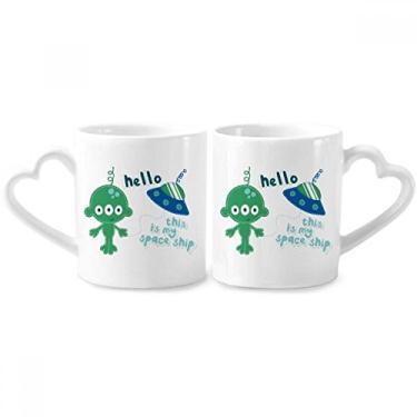 Imagem de Universo e alienígena Hello Alien Conjunto de canecas de porcelana para casais, coração de cerâmica