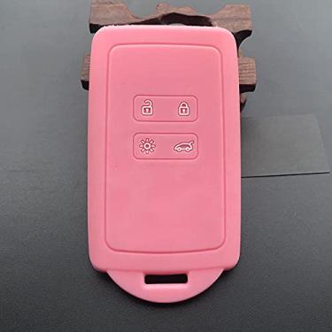 Imagem de YJADHU Capa de capa de chave de carro de borracha de silicone 4 botões cartão conjunto de chave inteligente, apto para Renault Koleos Kadjar Arkana 2017 para Samsung Qm5, rosa