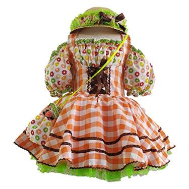 Imagem de Vestido Junino Infantil de Luxo Jardineira C/Chapéu e Bolsa (P 5-6)