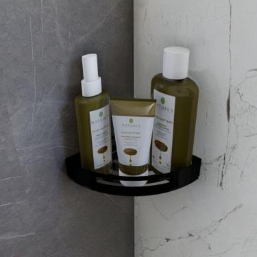 Imagem de Kit 2 Suportes Porta Shampoo P/ Banheiro De Canto Inox Preto