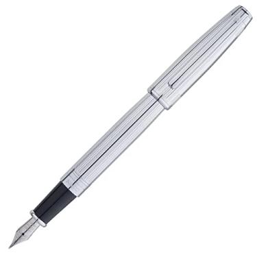 Imagem de Caneta Tinteiro Crown Versalles Preta ou Prata Luxo Presente + Estojo Conversor Tinta e Capa de Veludo (Prata)