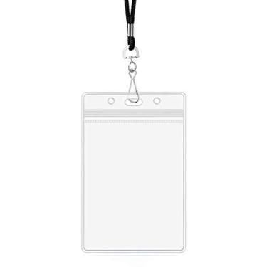 Imagem de Talabartes separáveis com suporte de ID Plástico transparente Porta-crachás para cartões de identificação vertical Cordão à prova d'água e de segurança da ZHEGUI (azul royal, pacote de 25)