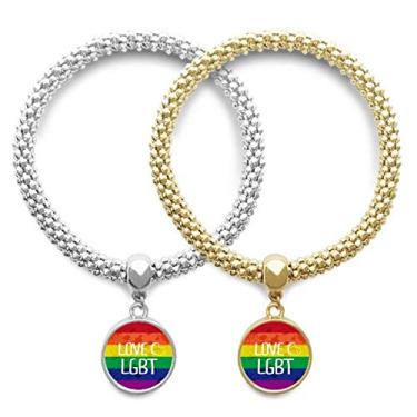 Imagem de DIYthinker Pulseira Love LGBT com tinta arco-íris, pingente de coração, pingente, joia para presente de casal
