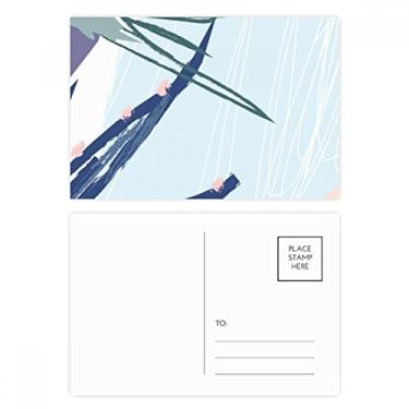 Imagem de Conjunto de cartão postal de aniversário com estampa de plantas abstratas de folhas para enviar cartão de agradecimento