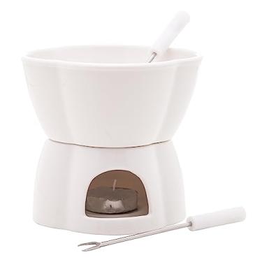 Imagem de LYOR - Aparelho de Fondue 4 Peças de Porcelana Alpes Branco 400ml - Ideal para Chocolate e Queijo