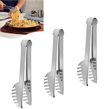 Imagem de Kit 3 Pegador De Massa Salada Carne Pinça Universal Inox 17,5cm - AMZ