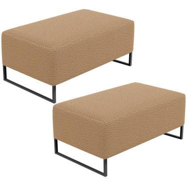 Imagem de Kit 02 Puffs Decorativo Sala De Estar Cléo 90cm Base De Ferro Preto W01 Bouclê Mostarda - Lyam Decor