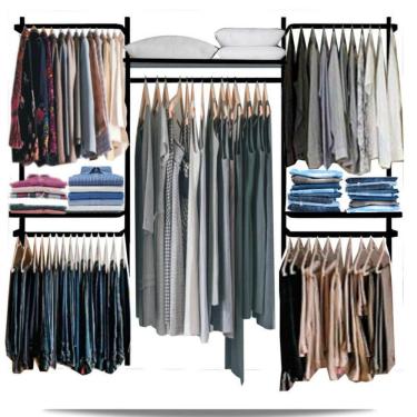 Imagem de Closet arara aramado trilho parede super resistente moderno 2,20 PT