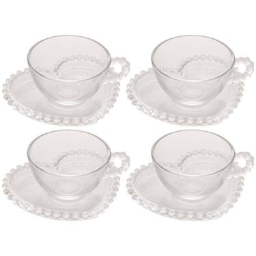Imagem de Conjunto com 4 Xícaras e Pires para Chá Wolff Pearl Coração em Cristal - 180 ml