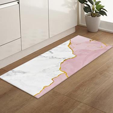 Imagem de Savannan Tapetes e tapetes de corredor, 1819 peças mármore abstrato rosa branco antiderrapante, tapete de cozinha absorvente, tapete de porta interno com pontos de borracha, tapete de pé 40 x 120 cm