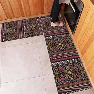 Imagem de Tapetes de corredor de cozinha 3D de plástico tapetes resistentes ao desgaste para piso interno conforto tapetes de armário de cozinha tapete impresso padrão vermelho e azul I 40 x 120 cm