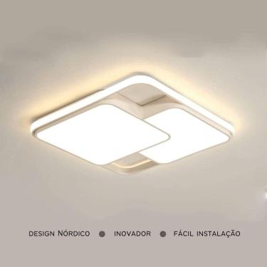 Imagem de Luminária de LED de sobrepor quadrada Bivolt 32W 3 em 1 com luz central dupla