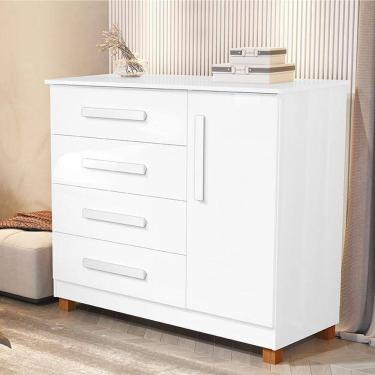 Imagem de Comoda Grecia Quarto 4 Gavetas 1 Porta e Pés Madeira Maciça