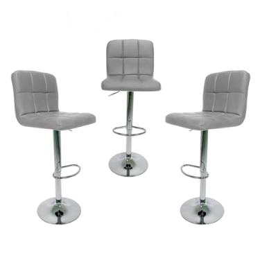 Imagem de Kit 3 Banquetas Altas para Cozinha Bar Ilha Gourmet Externa Bancada Giratórias Ajustáveis Gomos Cinza