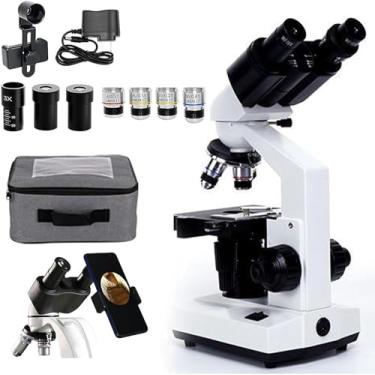 Imagem de CHONGHAN MicroscóPio Composto Binocular 10000X,Com Oculares De Campo Amplo WF50X, Acessórios Operacionais,Telefone MóVel Tire Fotos- Para A Educação Do Laboratório Escolar,White