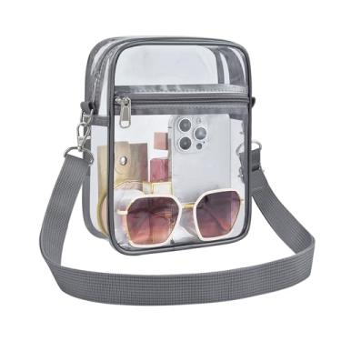 Imagem de USPECLARE Bolsa transparente transparente para estádio aprovada para homens e mulheres bolsa transversal transparente, Cinza, Small