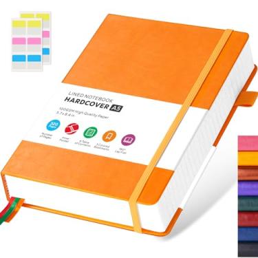 Imagem de Caderno com Capa Dura de Couro Pautado, 320 Páginas, Jornais para Escrever e Anotar para Mulheres e Homens, A5 (5.7'' X 8.4''), Diário Diário, Laranja