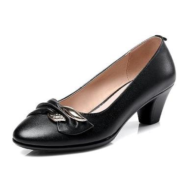 Imagem de ZIRIA Sapatos femininos de salto alto escarpim festa bico redondo couro primavera outono sapatos clássicos preto para senhora de escritório