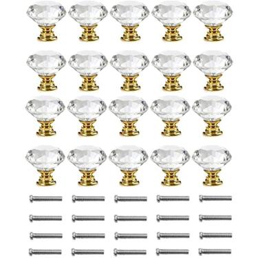 Imagem de 20 peças de puxador de gaveta de cristal vintage pacote de armário de diamante 30 mm de diâmetro para quarto cozinha móveis armário armário armário (ouro cromo)