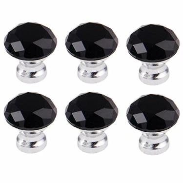 Imagem de Pacote com 6 puxadores de armário de vidro cristal com corte diamante azul celeste puxador de gaveta de armário 30 mm (preto)