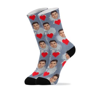 Imagem de junzan Meias personalizadas com foto presentes personalizados fazenda floral rosto personalizado em meias para homens mulheres meias personalizadas azul, Floral, fazenda, One Size
