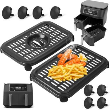 Imagem de GWY Frigideira Air Fryer para fritadeiras a ar ninja, 2 peças de substituição para fritadeira a ar comprimido, placa de grelha, acessórios com amortecedores de borracha para Ninja Foodi DZ090 6 litros
