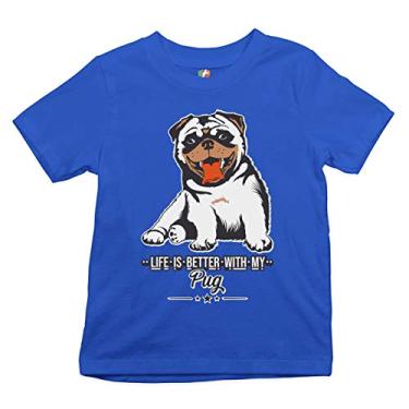Imagem de Life is Better with My Pug Camiseta juvenil fofa animal de estimação adorável raça de cachorro infantil, Azul royal, XG