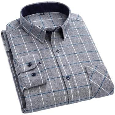Imagem de Camisas xadrez de flanela para homens primavera algodão fácil de cuidar, não passar a ferro, roupas casuais, camisas de negócios, 816, GG