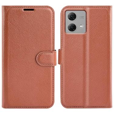 Imagem de Capa de telefone para Motorola Moto G84 5G, capa de couro PU com suporte para cartão de crédito, carteira fina com suporte, capa protetora para Motorola G84 5G (marrom)
