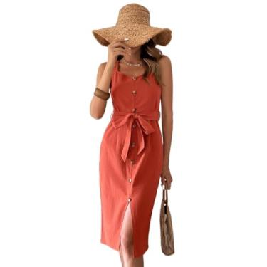 Imagem de Camisa Feminina Zip Back Button Detail Cami Belted Dress (Color : Orange, Size : L)