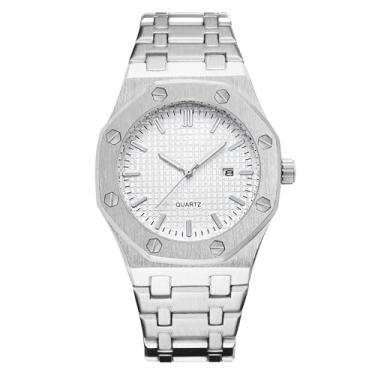 Imagem de BARAMON Relógios masculinos, realeza, aço inoxidável, movimento de quartzo, data, relógio masculino, à prova d'água, ponteiros luminosos, casual, negócios, relógios de pulso para homens, Prata, Casual