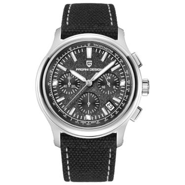 Imagem de PAGANI DESIGN Relógio masculino de luxo, esportivo, quartzo, VK63, cronógrafo AR+AF, vidro de safira, 100 m, à prova d'água, moderno, para negócios, para homens (couro de nylon - preto), Couro de